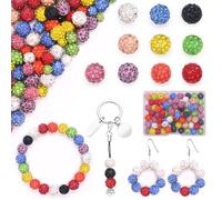 Mispudin 100 Pcs Perles de Boule Disco, 10mm Perle Ronde Strass Clay beads, Perles Shamballa Strass, 10 Couleurs Perle Cristal Argile pour Bracelet Collier Partie Décoration