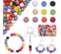 Mispudin 100 Pcs Perles de Boule Disco, 8mm Perle Ronde Strass Clay beads, Perles Shamballa Strass, 10 Couleurs Perle Cristal Argile pour Bracelet Collier Partie Décoration