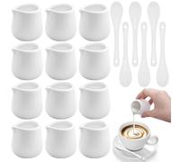 Mispudin 12 Pièces Pietit Pot a Lait Porcelaine Blanche, 45ml Mini Pots à Crème et Lait avec Scoops, Pichet Ceramique pour Sauce, Café, Sirop, Thé, Confiture