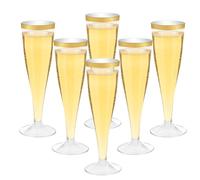 Mispudin 30 Pièces Flute Champagne Plastique, 130ml Tranche Dorée | Champagne Reutilisable, Élégantes Flûte Coupe pour Mariage, Fête de Jardin, Anniversaire, Pique-Nique, Réveillon, Fête