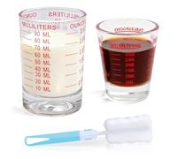 Mispudin 30ml+90ml Verre à shot à Mesurer 2er Set, Mini Verre Doseur avec Graduation, Brosse, Verres à liqueur Tasse à Mesurer pour Cocktail, Tequila, Vodka, Café, Expresso (Rouge)