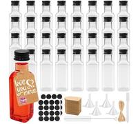 Mispudin 32 Mini Bouteille Plastique 50ml, Petite Bouteille de Liqueur Carrées, Réutilisables Bouteilles Miniatures Vide pour Mariages, Fêtes - Etiquette, Entonnoir inclus