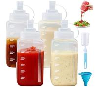 Mispudin 4 Pièces Bouteille Sauce Plastique, 600ml Large Bouche Flacon Sauce Cuisine avec Capuchon, Brosse de Nettoyage, Entonnoir, Réutilisable Squeeze Bottle pour Ketchup, BBQ, Mayo, Moutarde, Huile