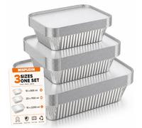 Mispudin 40 Pièces Barquette Aluminium avec Couvercle, 800ml/1100ml/2250ml | Barquette Aluminium Barbecue, Boite Aluminium avec Couvercle pour Cuisiner, Griller, Préparer, Emporter, Congeler
