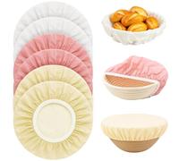 Mispudin 6 Pièces Couvertures pour Panier de Fermentation, Housses Banneton pour Pain Elastique, Couvercle Tissu Reutilisable Alimentaire, Accessoires de Boulangerie (Blanc, Amande, Rose)