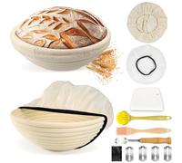 Mispudin Banneton à Pain, Banneton Rond 23cm en Rotin Naturel | avec Lame Boulanger, Doublure, Housse Banneton, Grattoir à Pâte, Brosse pour Boulangers Domestiques et Professionnels