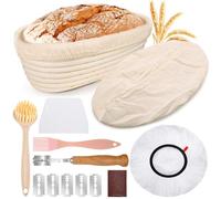 Mispudin Banneton pour Pain Ovale 28cm, 700g Pâte, Rotin Naturel Ensemble | Panier de Fermentation avec Tissu, Couvercle, Brosse, Lame Boulanger pour Pain, Grattoir à Pâte pour le Pain au Levain