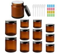 Mispudin Boîtes Vides en Verre Ambré 60/120/250 ml, 12 Pièces Pot Creme Vide Verre avec Couvercles, Spatule, Autocollant, Pot Cosmetique Vide pour Cosmétiques, Crèmes, Lotions