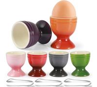 Mispudin Lot de 6 Coquetier Oeuf Ceramique, Coquetiers en Porcelaine Colorés avec 6 Cuillère pour Œufs Durs et Mollets, Ø 5cm x 6cm, Coquetiers Porcelaine pour Petit-déjeuner, Lave-Vaisselle