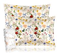 Miss Adola Taie d'oreiller en soie 2 pièces - Taille standard 50x75 cm - En soie de mûrier - Pour cheveux et peau - Avec fermeture éclair - Motif esthétique fleurs vintage - Protège-oreiller pour
