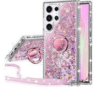 Miss Arts Coque pour Samsung Galaxy S22 Ultra, Fille Silicone Paillette Bling Glitter de Luxe avec Support, Liquide Gel Housse Etui de Protection pour Samsung Galaxy S22 Ultra - Rose