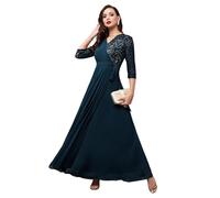 Miss Chase Robe maxi à col en V pour femme - Manches 3/4 - Robe portefeuille en georette - Bleu sarcelle, bleu-vert, XXL