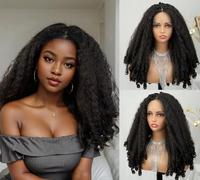 MISS FANCY Perruque afro bouclée avec filet sur le devant pour femme noire 50,8 cm marron foncé synthétique naturel gonflable bouclée avec extrémité bouclée