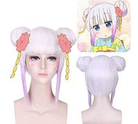 Miss Kobayashi's Dragon Maid Kanna Cosplay perruque violet clair Double queue de cheval complet court 35 cm Cosplay perruque carnaval perruques PL-867