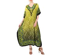 Miss Lavish Femme Caftan Tunique Kimono Taille Libre Longue Maxi Robe de Soirée pour Loungewear Vacances Robes de Nuit Taille Unique, 103-vert - Cadeau du Nouvel An