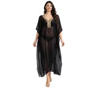 Miss Lavish London Caftan Main Brodé Caftan Plage Couverture Ups Kimono Été Maxi Robes [140-Noire EU 46-50]