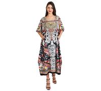 Miss Lavish London Caftan Robe Tunique Maxi, vêtements de Nuit Kimonos pour Femmes 28 24-133- Noir