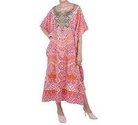 Miss Lavish London Caftan Tunique Libre Taille Robes pour Femmes Plage Couvrir Up, Maxi Robe, Vêtements de Nuit Élégant et Glamour Kimono Un Taille [Rouge]