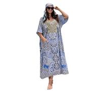 Miss Lavish London Caftan Tunique Plusieurs Tailles Comprenant Plus Taille Plage Couvrir Up, Maxi Robe, Vêtement de Nuit Élégant et Glamour Kimono [Bleu 38-44]