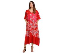 Miss Lavish London Caftan Tunique Plusieurs Tailles Comprenant Plus Taille Plage Couvrir Up, Maxi Robe, Vêtement de Nuit Élégant et Glamour Kimono [Rouge 38-44]