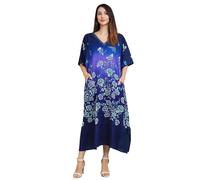 Miss Lavish London Caftan Tunique Plusieurs Tailles Comprenant Plus Taille Plage Couvrir Up, Maxi Robe, Vêtement de Nuit Élégant et Glamour Kimono [Bleu 38-44]