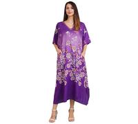 Miss Lavish London Caftan Tunique Plusieurs Tailles Comprenant Plus Taille Plage Couvrir Up, Maxi Robe, Vêtement de Nuit Élégant et Glamour Kimono [Violet 38-44]