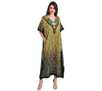 Miss Lavish London Femmes Kaftan Tunique Kimono Grande taille Robe pour Loungewear Vacances Nuit Vêtements Plage Tous les jours Haut Robes #101 [Vert EU 52-56] - Cadeau du Nouvel An