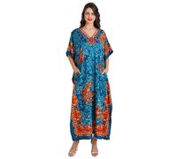 Miss Lavish London Femmes Kaftan Tunique Kimono Grande Taille Robe pour Loungewear Vacances Nuit Vêtements Plage Tous Les Jours Haut Robes Sarcelle EU 52-56 - Cadeau du Nouvel an