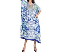 Miss Lavish London Tunique Caftan Taille Unique pour la Plage, Robe de Nuit, Kimono orné, 133 Bleu, 38-44 - Cadeau du Nouvel an