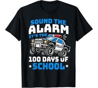 MISS LILLY Funny 100th Day of School Police Car 100 Days of School Boys T-Shirt Black XXL