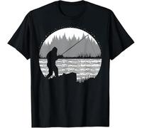 MISS LILLY Funny Bigfoot Fishing Cool Sasquatch Fly Fishing Fisherman T-Shirt Black XL