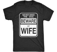 MISS LILLY Men's Beware of Wife Forget The Dog Funny Gift for Dad Husband Sarcastic T-Shirt Black XL