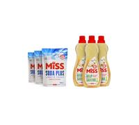 Miss Liquid Soft Soap Cleaner 3 x 1000 ml + Soda Plus Laundry Soda 3 x 500 ml - Multi-Purpose Household Cleaning Bundle, Suitable for Floors, Kitchen, Bathroom & Laundry Care