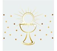 Miss Lovely Lot de 20 serviettes de table pour communion, confirmation, calice et soleil, confettis blancs et dorés, symboles chrétiens pour confirmation, baptême et fêtes religieuses