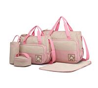 Miss Lulu 5pcs Sac à Langer pour Bébé Set Multifonction Sac à Langer Maternité Messenger en polyester pour l’hôpital Set avec design imprimé à pois (Rose)