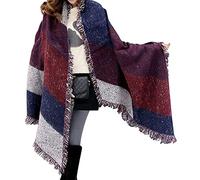 Miss Lulu Echarpes Femme, Châle Écharpe Chaud pour Hiver Écossaise en Laine, Cadeau de Noël pour Femme, Foulard Tartan Long avec Pompons (Rouge)