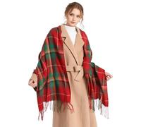 Miss Lulu Echarpes Femme Hiver Chaud en Carreaux Doux Foulard Châle écharpe épais Pull Châle Mode écharpe Longue Grand Unisexe Tartan Poncho Vintage Multicolore (Rouge et Vert)