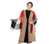 Miss Lulu Echarpes Femme Hiver Chaud en Carreaux Doux Foulard Châle écharpe épais Pull Châle Mode écharpe Longue Grand Unisexe Tartan Poncho Vintage Multicolore (Rouge)