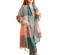 Miss Lulu Echarpes Femme Hiver Chaud en Carreaux Doux Foulard Châle écharpe épais Pull Châle Mode écharpe Longue Grand Unisexe Tartan Poncho Vintage Multicolore (Vert)