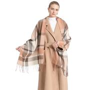 Miss Lulu Echarpes Femme Hiver Chaud en Carreaux Doux Foulard Châle écharpe épais Pull Châle Mode écharpe Longue Grand Unisexe Tartan Poncho Vintage Multicolore (Abricot)