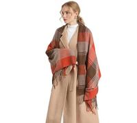 Miss Lulu Echarpes Femme Hiver Chaud en Carreaux Doux Foulard Châle écharpe épais Pull Châle Mode écharpe Longue Grand Unisexe Tartan Poncho Vintage Multicolore (Rouge et Marron)