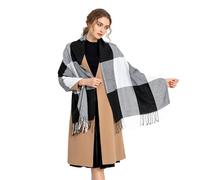 Miss Lulu Echarpes Femme Hiver Chaud en Carreaux Doux Foulard Châle écharpe épais Pull Châle Mode écharpe Longue Grand Unisexe Tartan Poncho Vintage Multicolore (Noir)