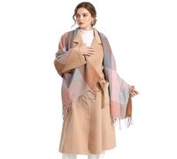Miss Lulu Echarpes Femme Hiver Chaud en Carreaux Doux Foulard Châle écharpe épais Pull Châle Mode écharpe Longue Grand Unisexe Tartan Poncho Vintage Multicolore (Rose et Marron)