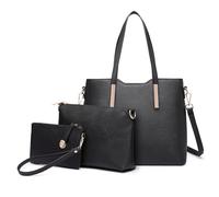 Miss Lulu Ensemble de 3 pièces Sacs à main portés épaule femme et sac à cosmétiques avec Pochette Porte-monnaie Bag - sac cabas fourre tout avec bandoulière amovible, noir