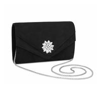 Miss Lulu Pochette femme élégante strass et simili-suede pour mariage - Clutch cérémonie avec chaîne amovible - Sac soirée polyvalent pour fêtes et événements chic (Noir)