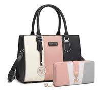 Miss Lulu Hbm2463-pk+lp2030-gy, Sac à Main Femme, Portefeuille Rose et Gris