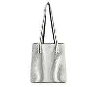 Miss Lulu Femme Rayure Tote Cabas, Sac à Bandoulière Pour Ordinateur Portable, Poignée Longue, Grand Sac Fourre-tout, Cadeau Pour le Travail, l'université et le Voyage, Shopping (Noir)