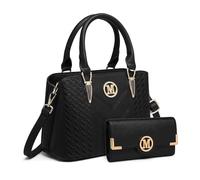 Miss Lulu Petit Sac à Main Femme avec portefeuille, Ensemble de 2 Sacs à Porté Épaule en Simili Cuir avec Texture de Litchi, Sacs Bandoulière, Sac Besace avec Logo M