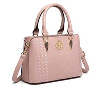 Miss Lulu Sac à Main Simili Cuir Femme Bandoulière Galet avec logo M(Rose)