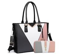 Miss Lulu Sac à Main Femme - Ensemble de 2 Pièces avec Bandoulière en Cuir, Portefeuille Long en Forme de V